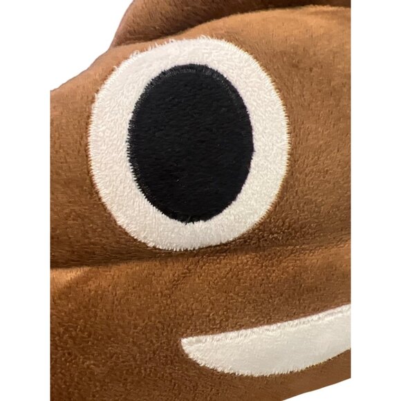 Emoji Poop Plush Pillow Smiley Face Sewn Eyes Emotion 12" Tall Brown No Tag - Picture 2 of 4